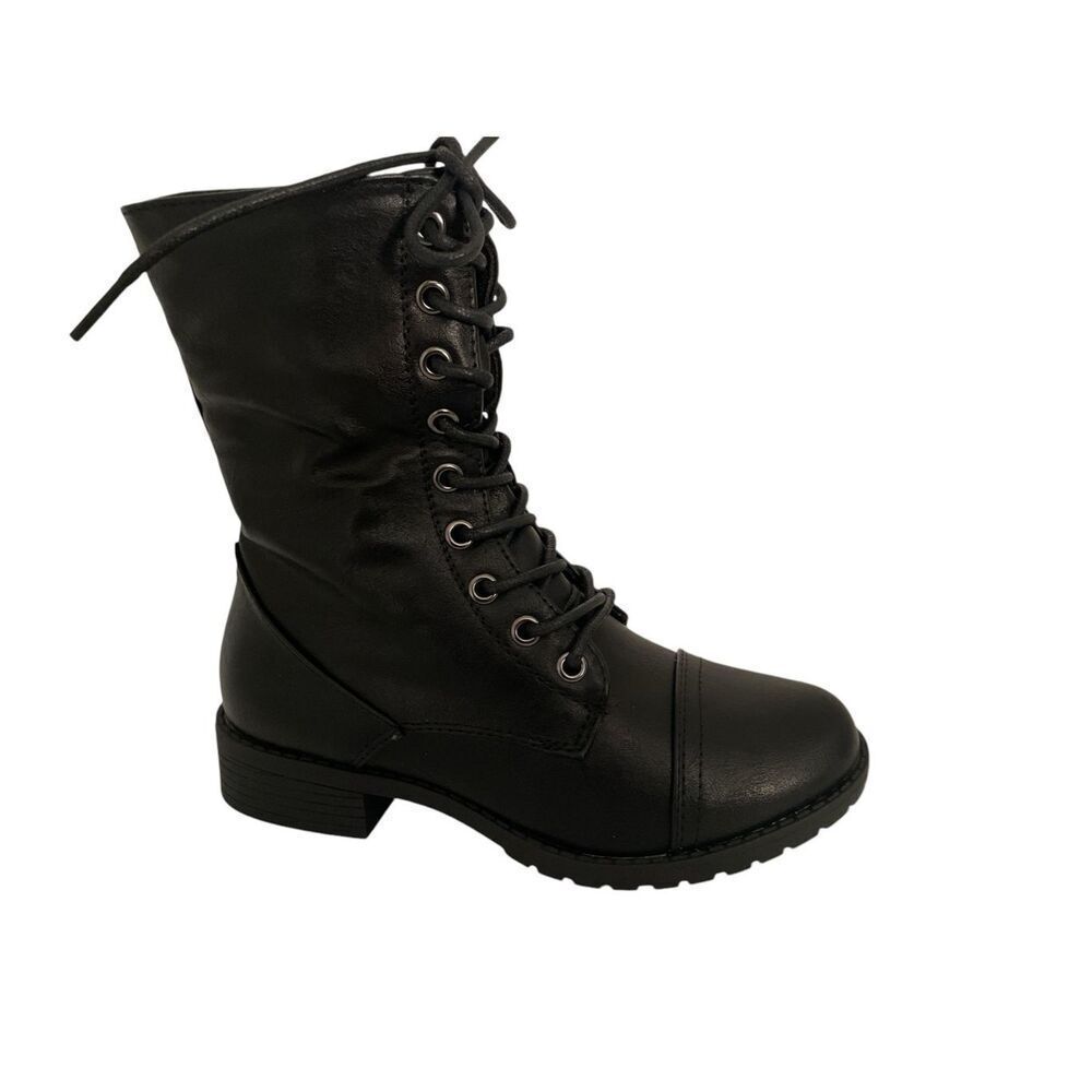 Forever Link Womens Round Toe Military Lace up Knit Ankle Cuff Low Heel Combat B